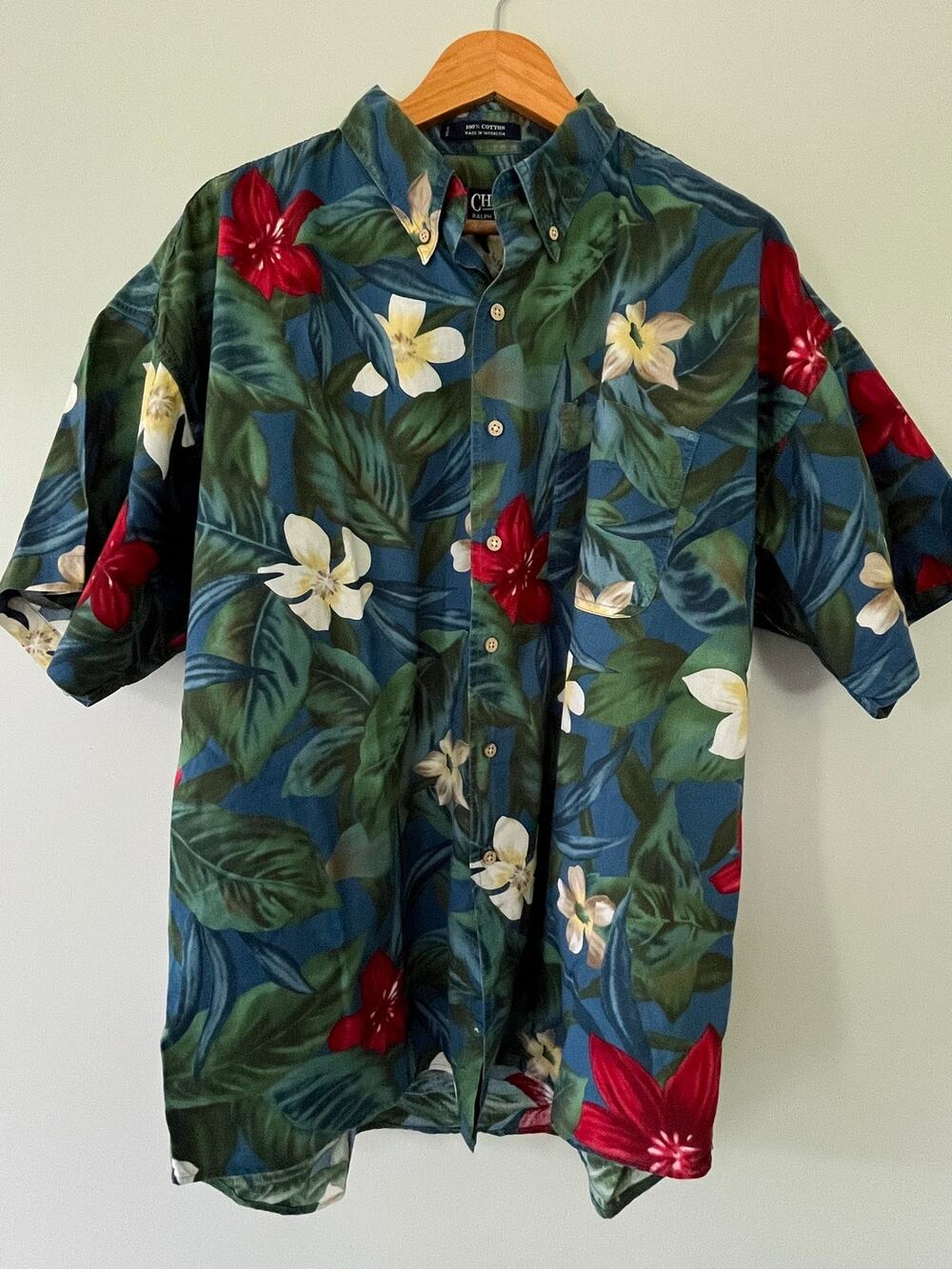 Vintage Chaps Ralph Lauren Hawaiian Shirt Mens XL Floral Button Down Aloha EUC